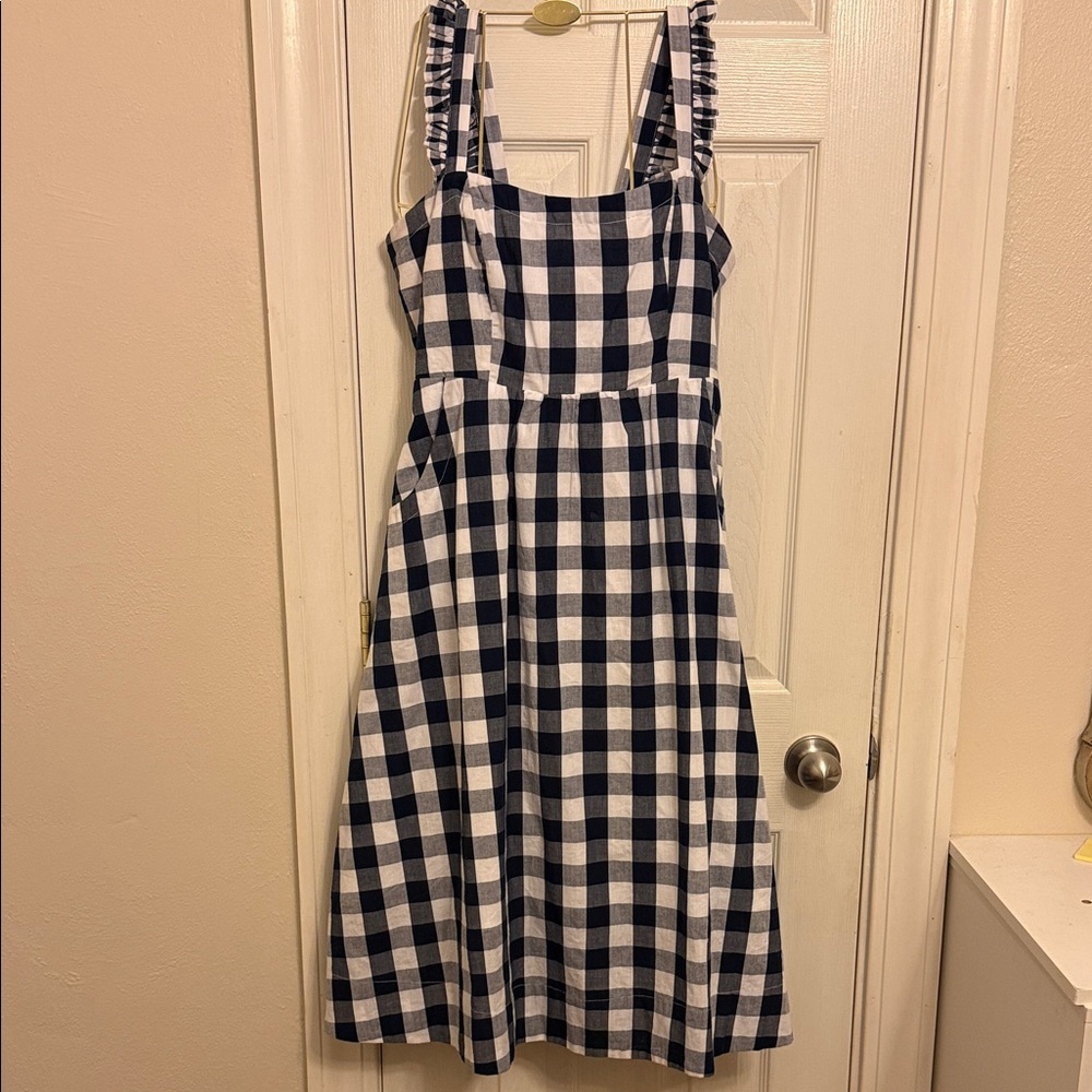 Duffield Lane Navy and White Gingham Midi Dress, 100% Cotton
